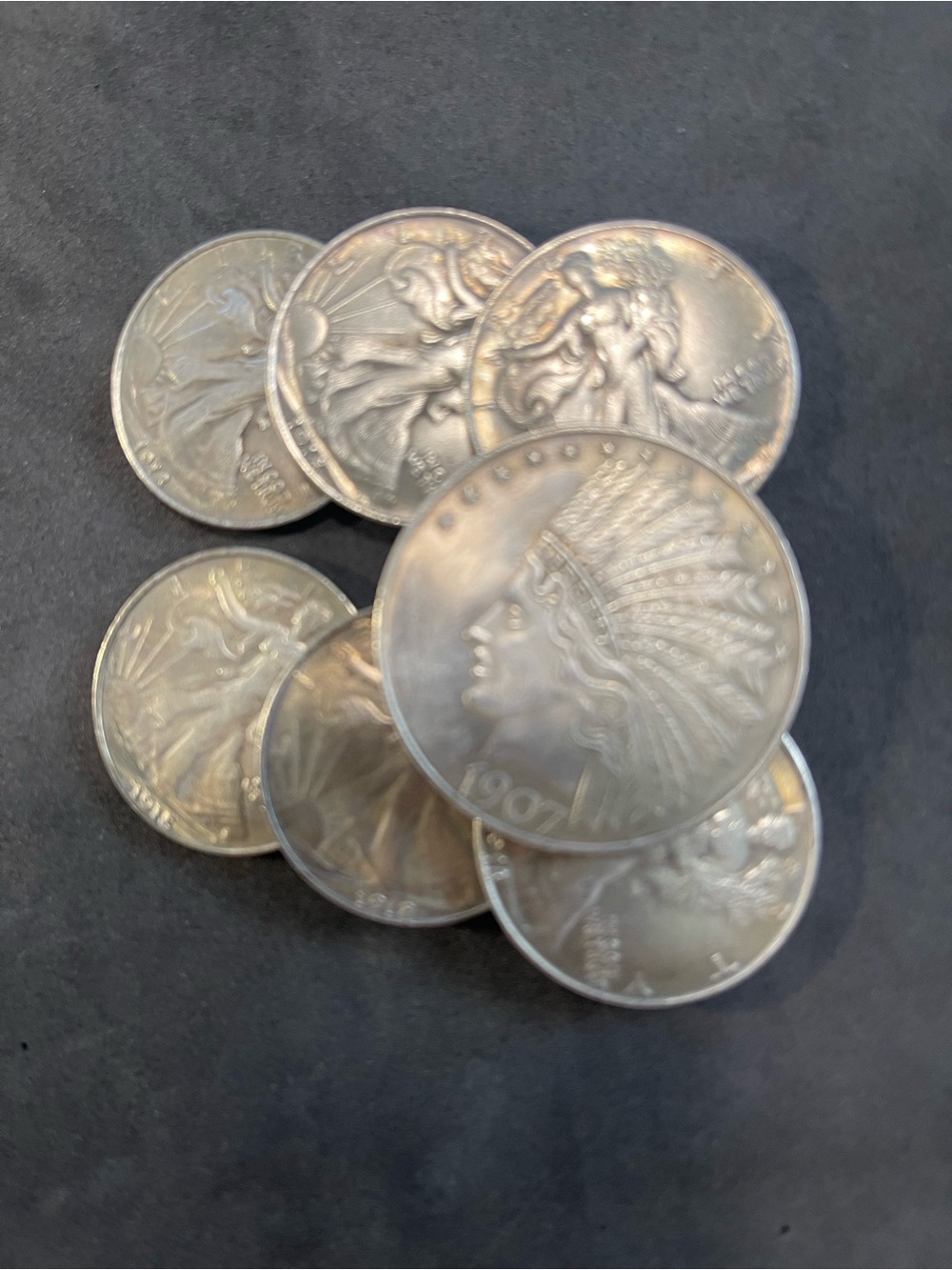 6-Silver Colored Decorative Walking Liberty’s & 1 Indian Head Ten Dollar DIY